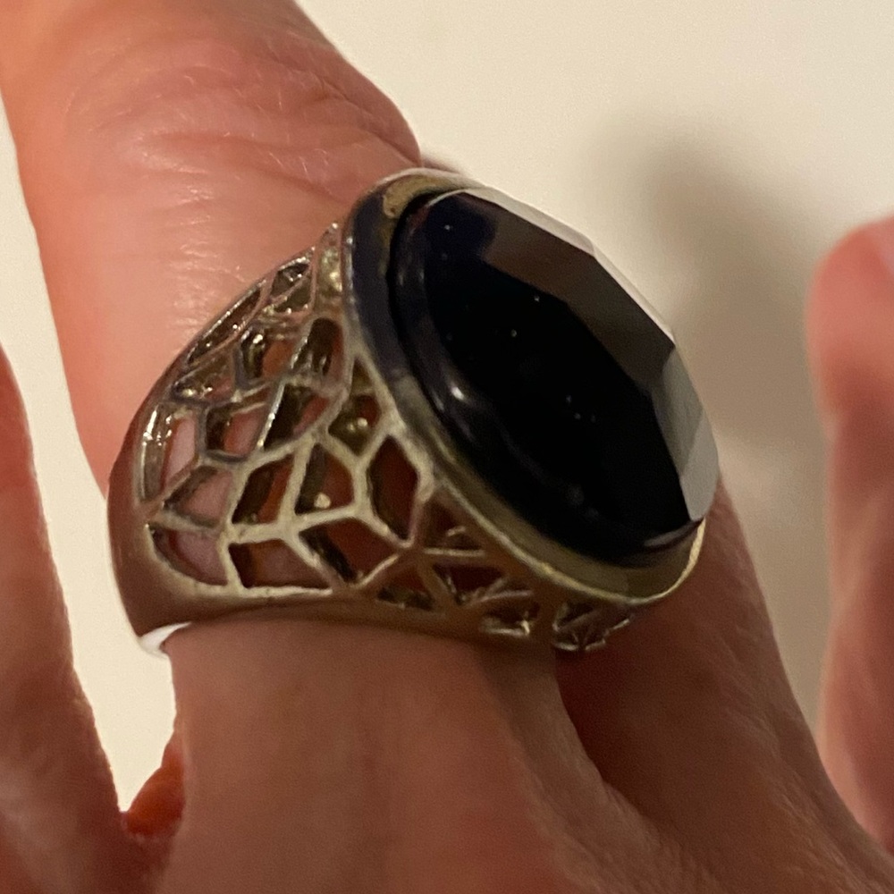 Southeast Asian Statement Ring with black stone Sz 7.5